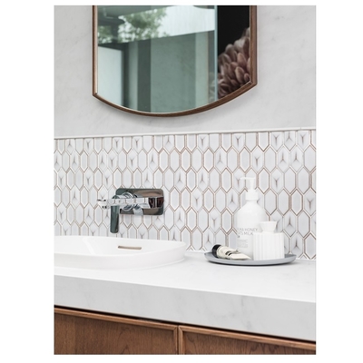 Polished Glazed Slab Marble Bathroom Vanity with Blanco Carrara Sintered Stone Top
