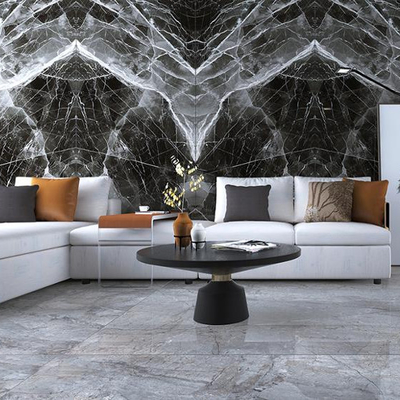 2400x1200mm Bright Black Wave Marble Porcelain Tile 120x240 Glossy Terrazzo Ceramic Flooring