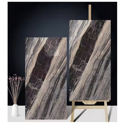 Modern Black and Gold Staircase Tiles with Orange Fire Strips 600x1200 Glossy Grooved