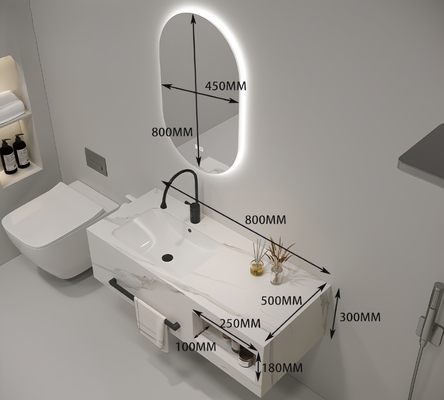 White Gold Bathroom Vanity with Countertop Wall Mounted SLABS/SINTERSTONE Organizer
