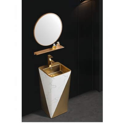 Dual-Flush Traditional Design Modern Pedestal Sinks with Decorative Backsplash Tiles