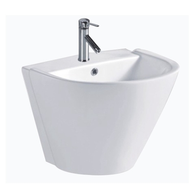 White Ceramic Pedestal Hand Wash Basin with Traditional Decorative Design in Pakistan