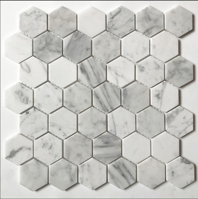 White Hexagon Calacatta Marble Carrara Mosaic Tiles Sophisticated Bathroom Background