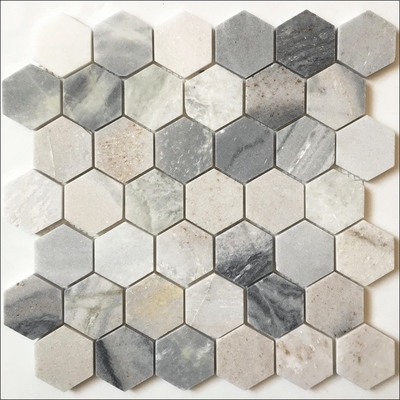 Hexagon Waterjet Marble Mosaic Floor Tiles in Black and White for Bathroom Decoration