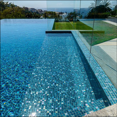 Bathroom Shower Spa Pool Mosaic with Iridescent Dark Blue Green Rainbow Symphony Tiles