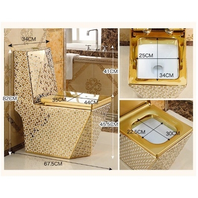 Modern Ceramic Toilet WC Set with Gold Finish Dual Flush Siphon Flush Luxury Bathroom