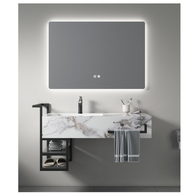 Single Sink Marble Countertop Bathroom Vanity Combo with Stainless Steel Mirror Frame