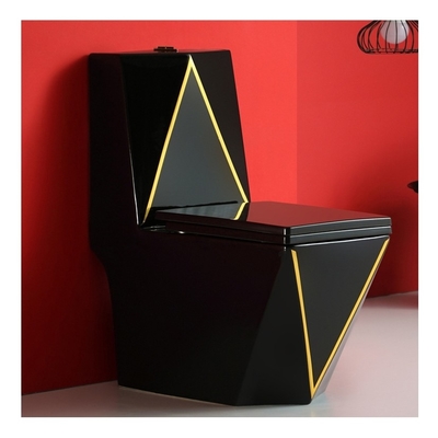 Modern Ceramic Toilet WC Set with Gold Line Black Gold Color S-Trap One Piece Bathroom