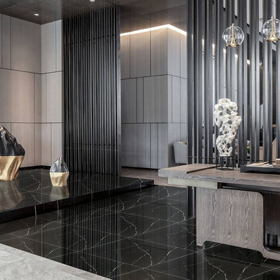 600x600 Porcelain Glazed Floor Wall Tiles in Black with White Veins Stone Imitation Texture